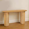 Cleo 54 Inch Sofa Console Table, Rounded Corners, Ribbed Pillar Legs, Golden Oak Brown Mango Wood By The Urban Port