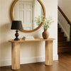 Cleo 54 Inch Sofa Console Table, Rounded Corners, Ribbed Pillar Legs, Golden Oak Brown Mango Wood By The Urban Port