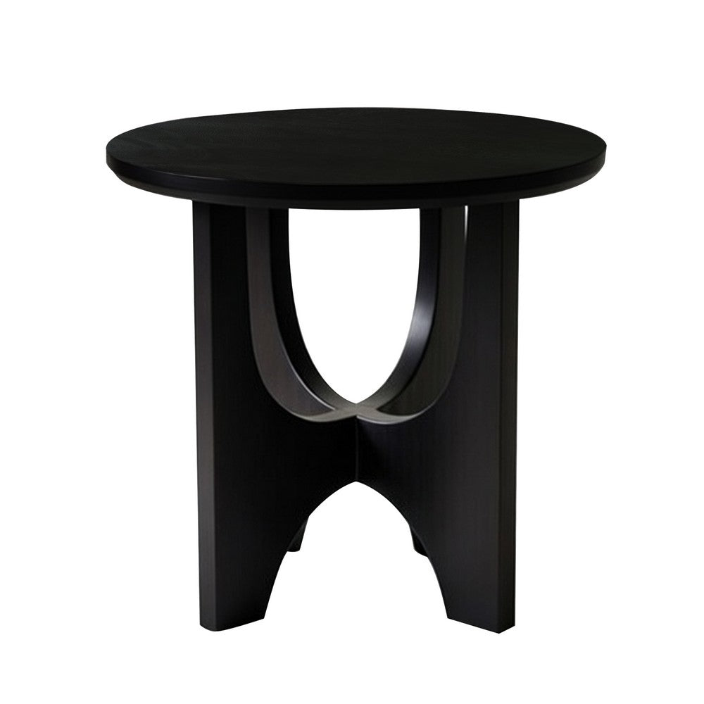 Sara Round Side End Table, 20 Inch Solid Mango Wood Top in Matte Black with Curved legs By The Urban Port