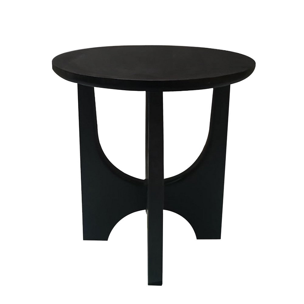 Sara Round Side End Table, 20 Inch Solid Mango Wood Top in Matte Black with Curved legs By The Urban Port