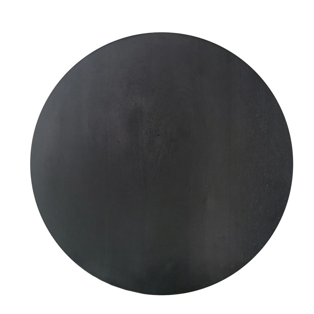 Sara Round Side End Table, 20 Inch Solid Mango Wood Top in Matte Black with Curved legs By The Urban Port