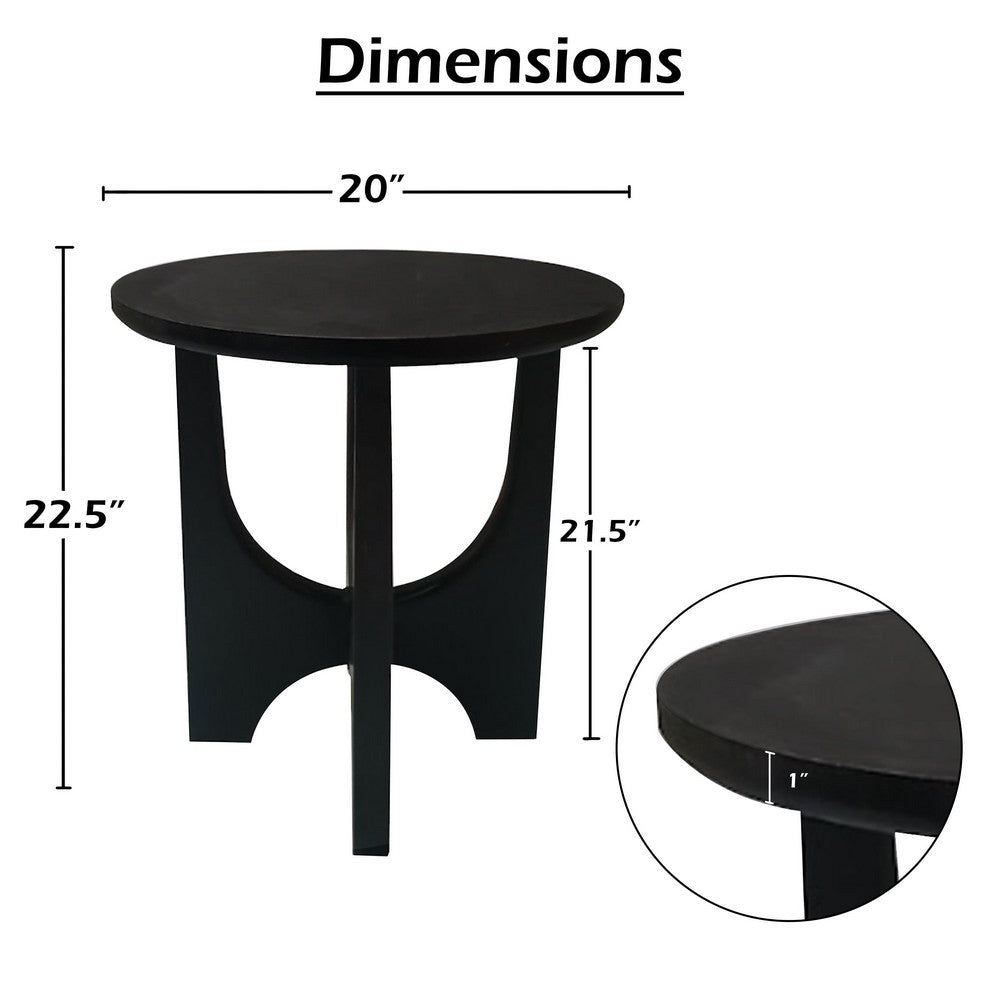 Sara Round Side End Table, 20 Inch Solid Mango Wood Top in Matte Black with Curved legs By The Urban Port