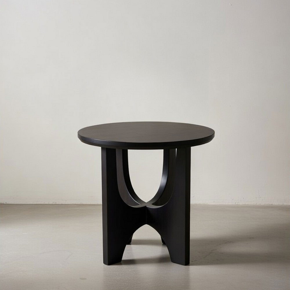 Sara Round Side End Table, 20 Inch Solid Mango Wood Top in Matte Black with Curved legs By The Urban Port
