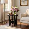 Sara Round Side End Table, 20 Inch Solid Mango Wood Top in Matte Black with Curved legs By The Urban Port