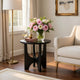 Sara Round Side End Table, 20 Inch Solid Mango Wood Top in Matte Black with Curved legs By The Urban Port