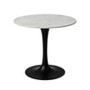 Mara Dining Table | 30 Inch Round White Genuine Marble Top | Black Metal Tulip Pedestal Base By The Urban Port