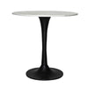 Mara Dining Table | 30 Inch Round White Genuine Marble Top | Black Metal Tulip Padestal Base By The Urban Port