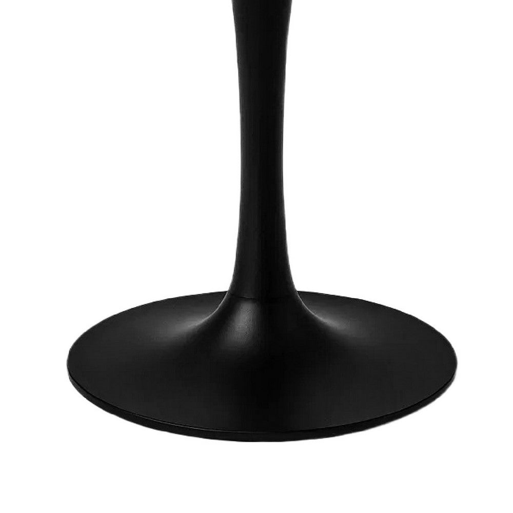 Mara Dining Table | 30 Inch Round White Genuine Marble Top | Black Metal Tulip Padestal Base By The Urban Port