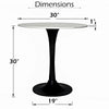 Mara Dining Table | 30 Inch Round White Genuine Marble Top | Black Metal Tulip Padestal Base By The Urban Port