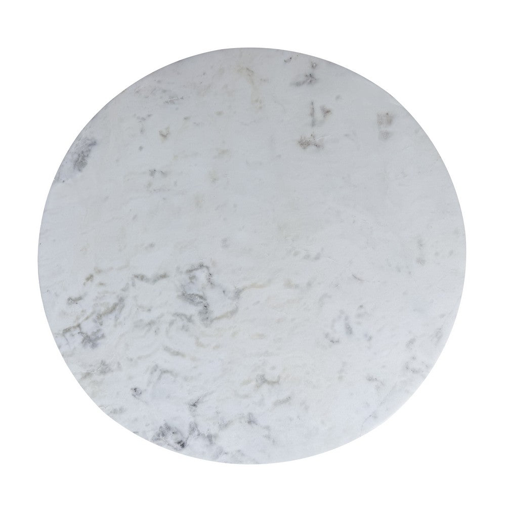 Mara Dining Table | 30 Inch Round White Genuine Marble Top | Black Metal Tulip Pedestal Base By The Urban Port