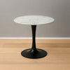 Mara Dining Table | 30 Inch Round White Genuine Marble Top | Black Metal Tulip Padestal Base By The Urban Port