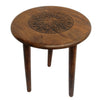 Ama Side End Table | 22 Inch Round Top | Indian Mandala Floral Carving | 3 Legs | Brown Mango Wood By The Urban Port
