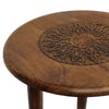 Ama Side End Table | 22 Inch Round Top | Indian Mandala Floral Carving | 3 Legs | Brown Mango Wood By The Urban Port