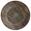 Ama Side End Table | 22 Inch Round Top | Indian Mandala Floral Carving | 3 Legs | Brown Mango Wood By The Urban Port