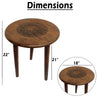Ama Side End Table | 22 Inch Round Top | Indian Mandala Floral Carving | 3 Legs | Brown Mango Wood By The Urban Port