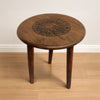 Ama Side End Table | 22 Inch Round Top | Indian Mandala Floral Carving | 3 Legs | Brown Mango Wood By The Urban Port