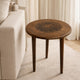 Ama Side End Table | 22 Inch Round Top | Indian Mandala Floral Carving | 3 Legs | Brown Mango Wood By The Urban Port