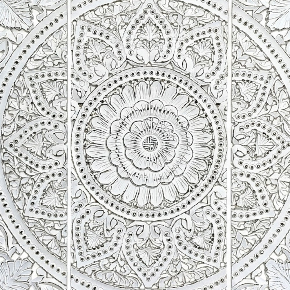 Josa 3pc Wood Wall Panel Set |Mandala Floral Carving | Antique White Finish | 48 Inch Square Decor By The Urban Port