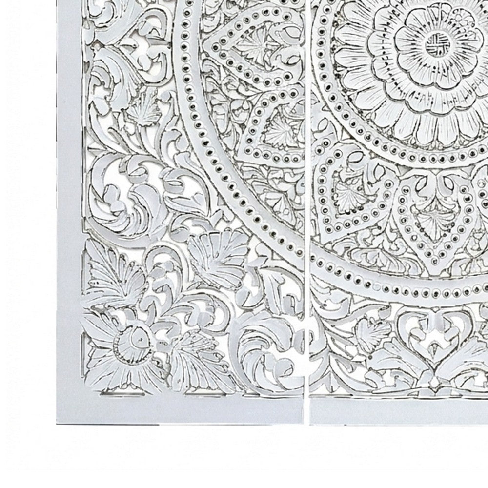 Josa 3pc Wood Wall Panel Set |Mandala Floral Carving | Antique White Finish | 48 Inch Square Decor By The Urban Port