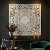 Josa 3pc Wood Wall Panel Set |Mandala Floral Carving | Antique White Finish | 48 Inch Square Decor By The Urban Port