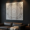 Josa 3pc Wood Wall Panel Set |Mandala Floral Carving | Antique White Finish | 48 Inch Square Decor By The Urban Port