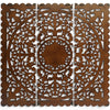 Josa 3pc Wood Wall Panel Set | Mandala Floral Carving | Brown Finish | 48 Inch Square Decor By The Urban Port