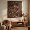 Josa 3pc Wood Wall Panel Set | Mandala Floral Carving | Brown Finish | 48 Inch Square Decor By The Urban Port