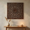 Josa 3pc Wood Wall Panel Set | Mandala Floral Carving | Brown Finish | 48 Inch Square Decor By The Urban Port