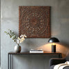 Josa 3pc Wood Wall Panel Set | Mandala Floral Carving | Brown Finish | 48 Inch Square Decor By The Urban Port