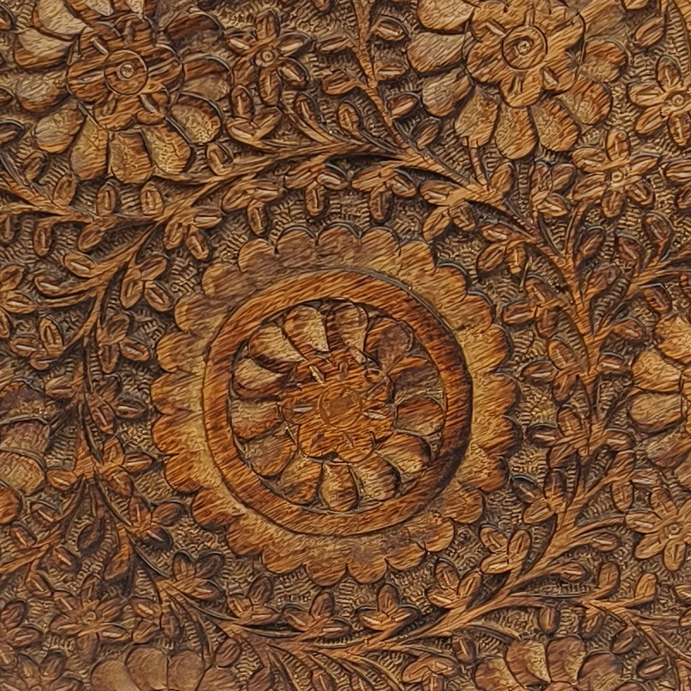 Ari 22 Inch Side End Table | Round Top | Hand Carved Indian Mandala Boho Accent | Brown Mango Wood By The Urban Port