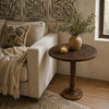 Ari 22 Inch Side End Table | Round Top | Hand Carved Indian Mandala Boho Accent | Brown Mango Wood By The Urban Port