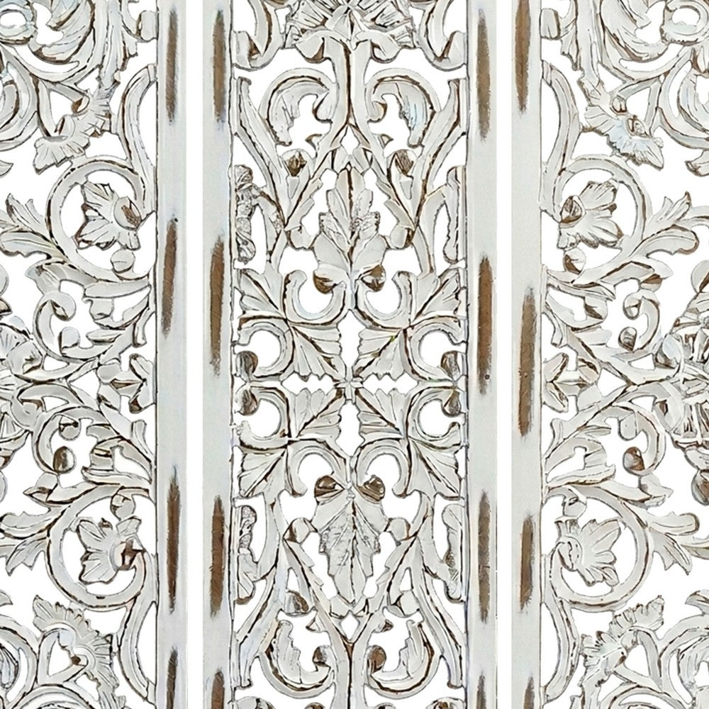 Leva 3pc Wood Wall Decor Set | Moroccan Floral Carving | Antique White Finish | 36 Inch Square By The Urban Port