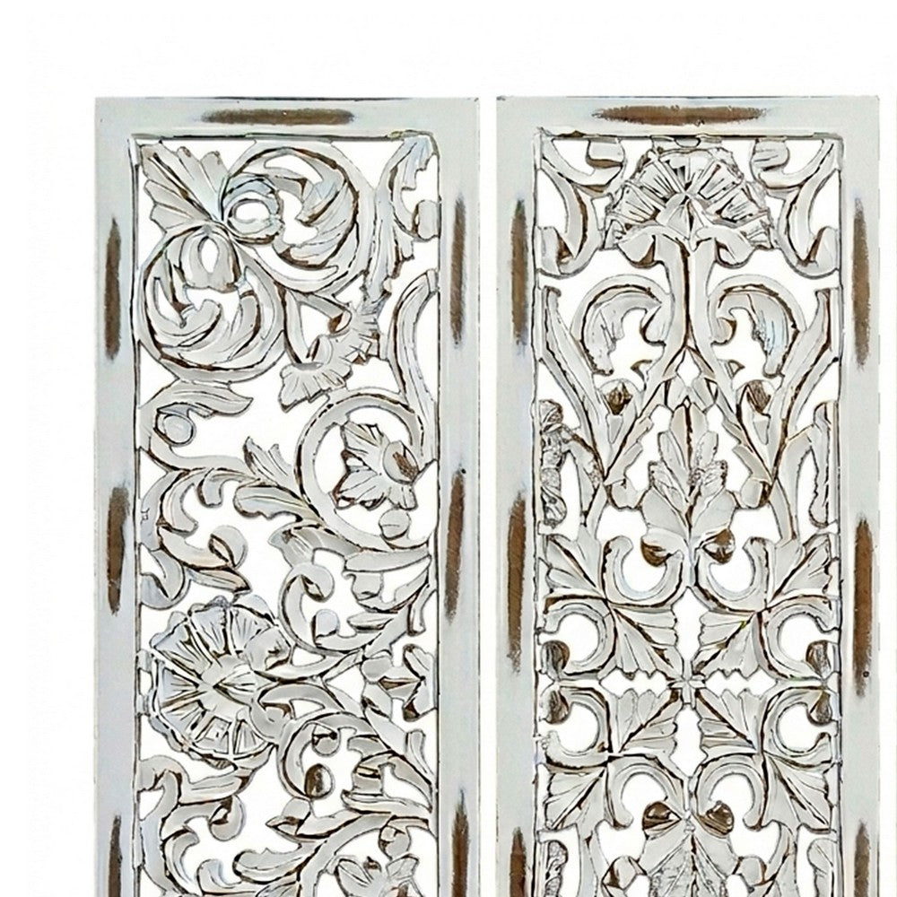 Leva 3pc Wood Wall Decor Set | Moroccan Floral Carving | Antique White Finish | 36 Inch Square By The Urban Port