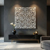 Leva 3pc Wood Wall Decor Set | Moroccan Floral Carving | Antique White Finish | 36 Inch Square By The Urban Port