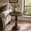 Jem 22 Inch Side End Table | Round Top | Hand Carved Boho Mandala Design with Twisted Base | Brown Mango Wood By The Urban Port