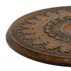 Jem 22 Inch Side End Table | Round Top | Hand Carved Boho Mandala Design with Twisted Base | Brown Mango Wood By The Urban Port