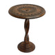 Jem 22 Inch Side End Table | Round Top | Hand Carved Boho Mandala Design with Twisted Base | Brown Mango Wood By The Urban Port