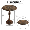 Jem 22 Inch Side End Table | Round Top | Hand Carved Boho Mandala Design with Twisted Base | Brown Mango Wood By The Urban Port
