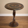 Jem 22 Inch Side End Table | Round Top | Hand Carved Boho Mandala Design with Twisted Base | Brown Mango Wood By The Urban Port