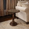 Jem 22 Inch Side End Table | Round Top | Hand Carved Boho Mandala Design with Twisted Base | Brown Mango Wood By The Urban Port