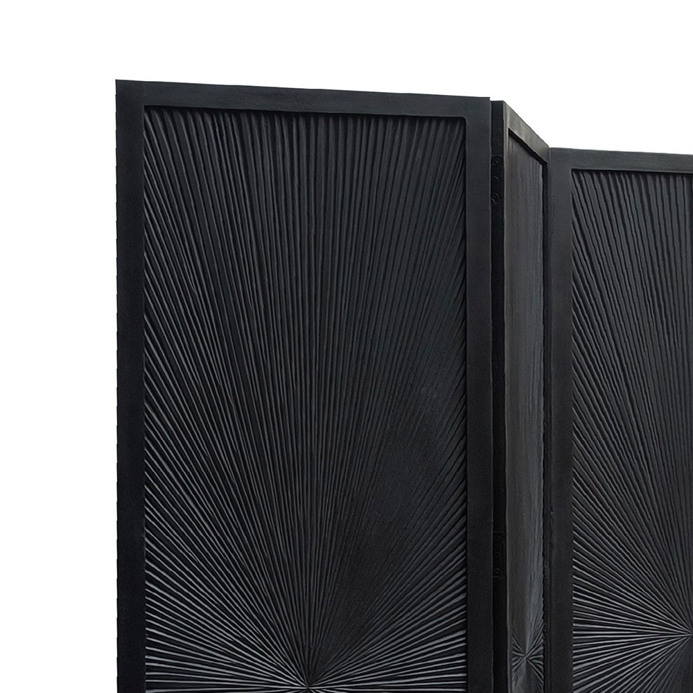 Cava 3 Panel Folding Screen Room Divider| Sunburst Design | Black Mango Wood | 60x72 Inch By The Urban Port