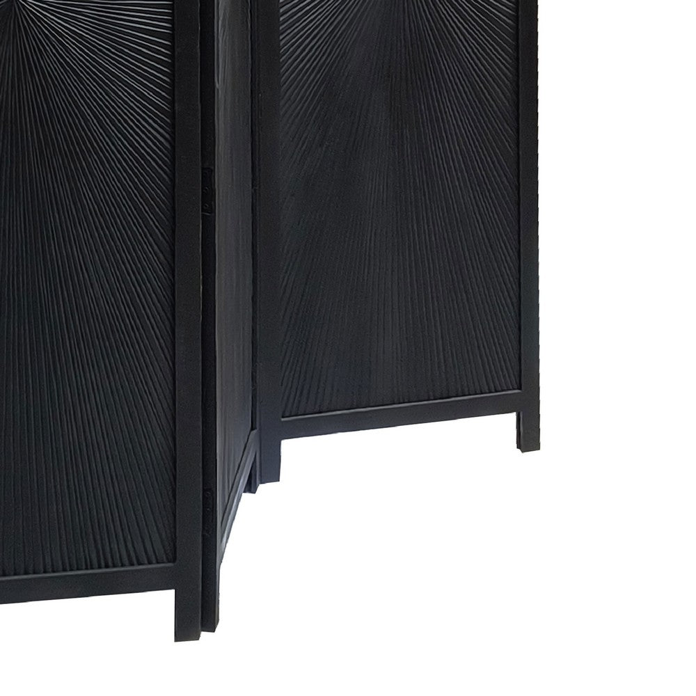 Cava 3 Panel Folding Screen Room Divider| Sunburst Design | Black Mango Wood | 60x72 Inch By The Urban Port