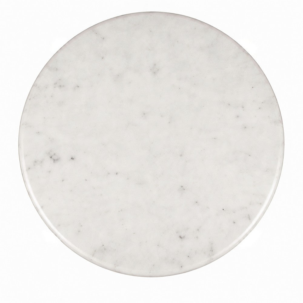 Minza Accent Side End Table | Modern White Marble Round Top | H& Forged | Hammered Antique Brass Finish | 24" By The  Urban Port