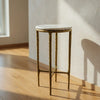Minza Accent Side End Table | Modern White Marble Round Top | H& Forged | Hammered Antique Brass Finish | 24" By The  Urban Port