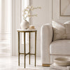 Minza Accent Side End Table | Modern White Marble Round Top | H& Forged | Hammered Antique Brass Finish | 24" By The  Urban Port