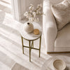 Minza Accent Side End Table | Modern White Marble Round Top | H& Forged | Hammered Antique Brass Finish | 24" By The  Urban Port