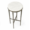Minza Accent Side End Table | Modern White Marble Round Top | H& Forged | Hammered Antique Nickel Finish | 24" By The  Urban Port