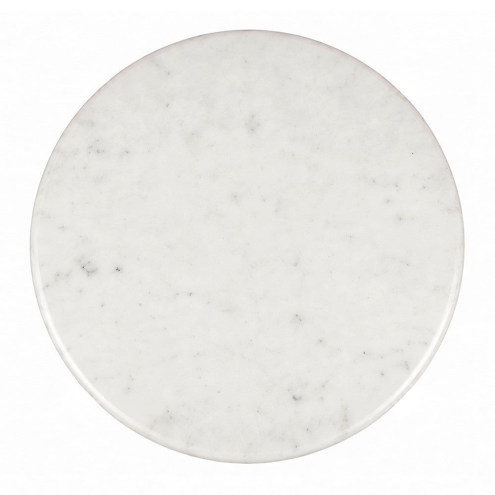 Minza Accent Side End Table | Modern White Marble Round Top | H& Forged | Hammered Antique Nickel Finish | 24" By The  Urban Port