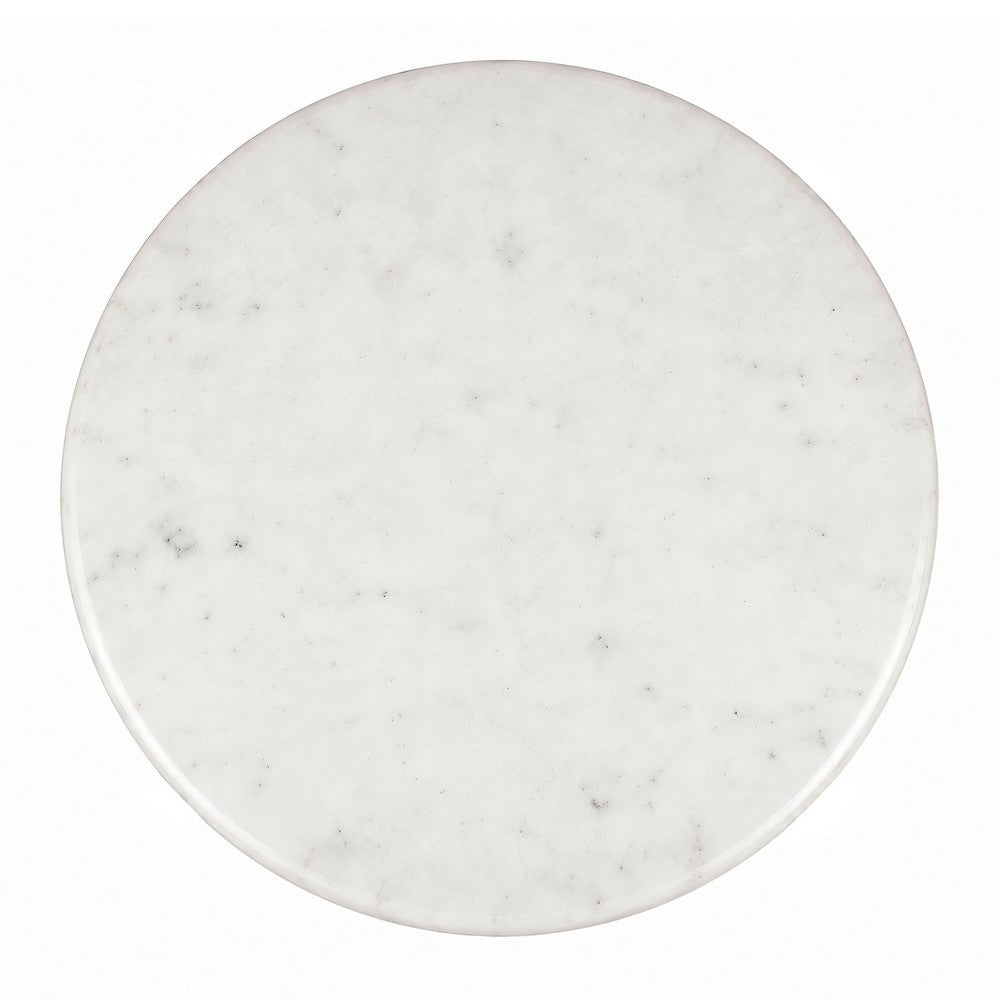 Minza Accent Side End Table | Modern White Marble Round Top | H& Forged | Hammered Antique Nickel Finish | 24" By The  Urban Port