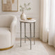 Minza Accent Side End Table | Modern White Marble Round Top | H& Forged | Hammered Antique Nickel Finish | 24" By The  Urban Port